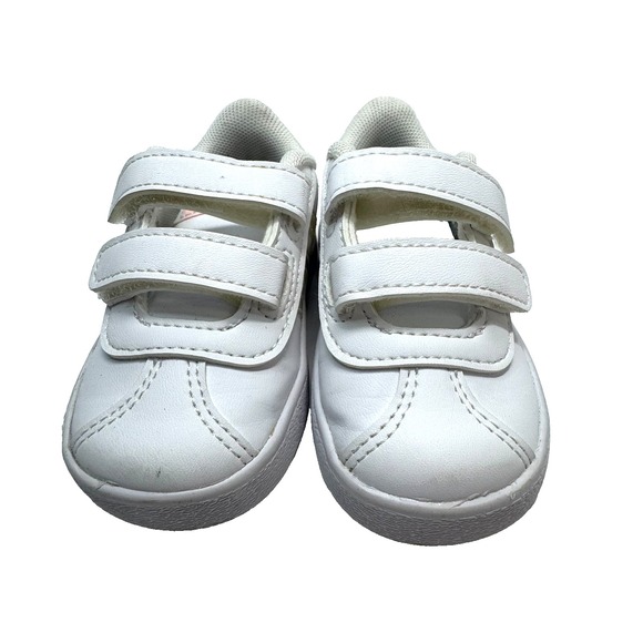 Adidas Grand Court Toddler Girls Shoes Size 5 White Silver Iridescent‎ Stripes - Picture 2 of 6